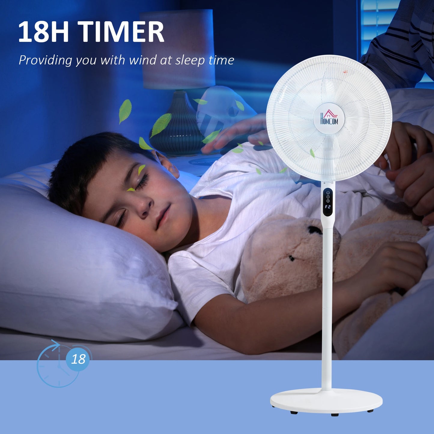 Floor Standing Fan with Remote Control, Oscillating, LED Screen, Stand Up Cooling Fan, Tall Pedestal Electric Fan for Home Bedroom, White
