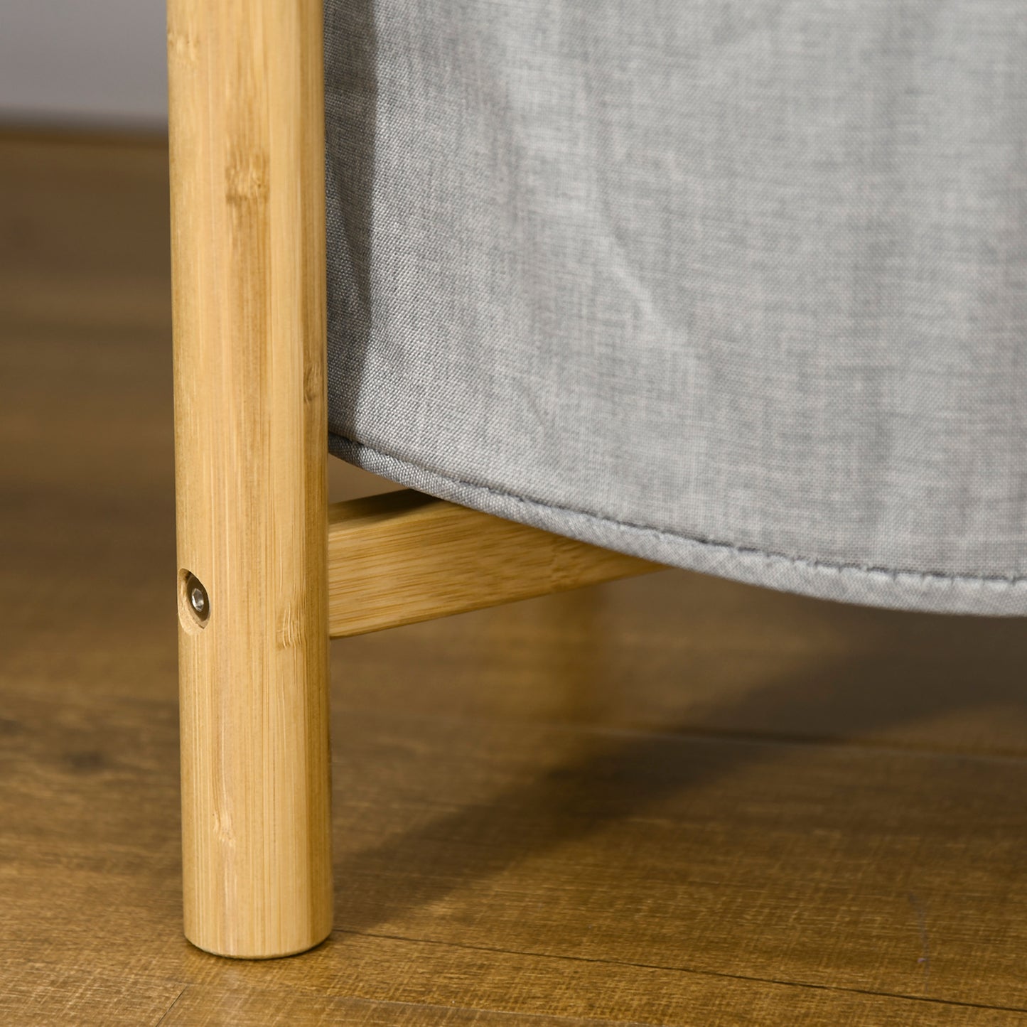 Round Side Table with Detachable Tray Top and Fabric Storage Basket, End Table with Bamboo Frame