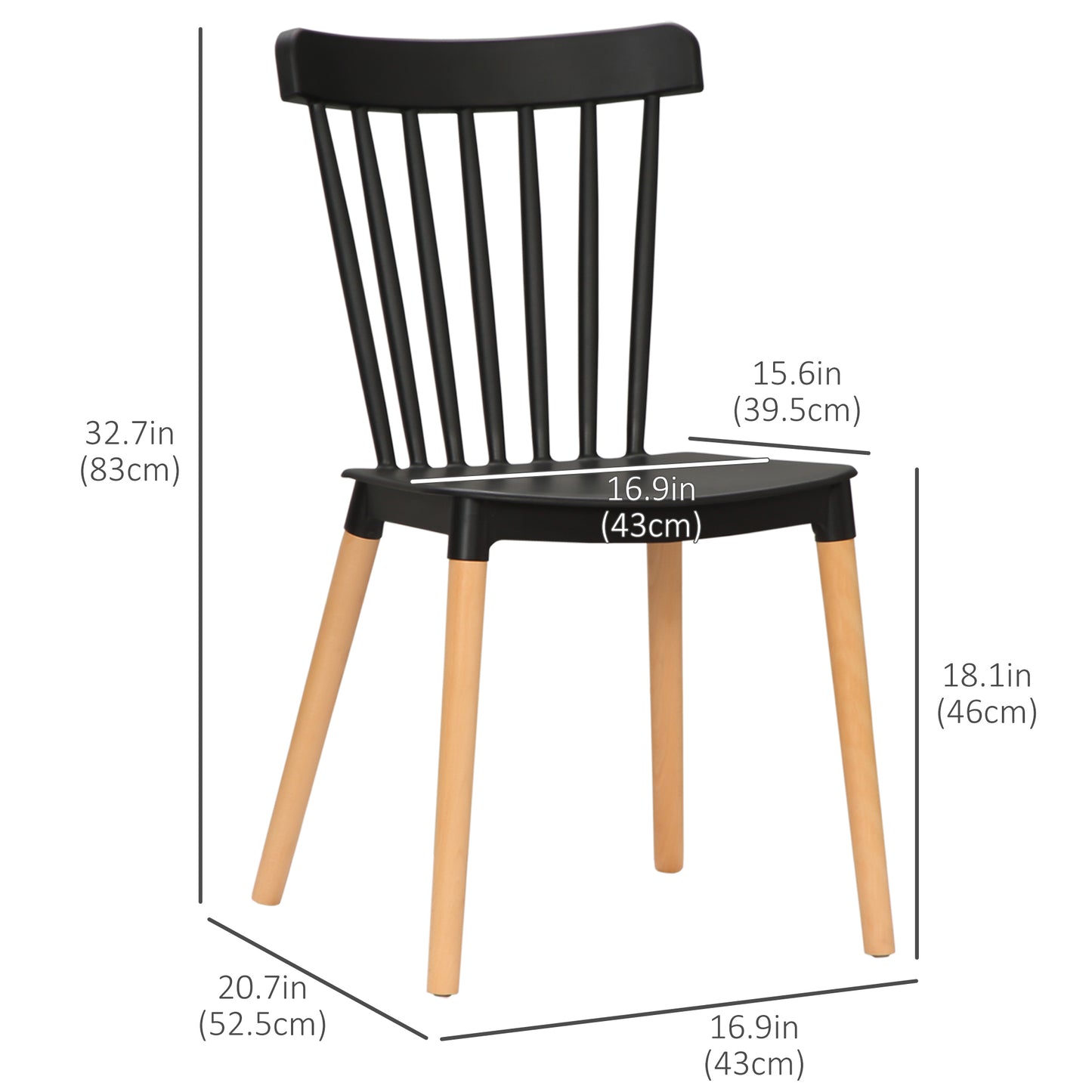 Dining Chairs Set of 4, Modern Kitchen Chair with Slatted Back, PP Seat, Beechwood Legs for Living Room, Black