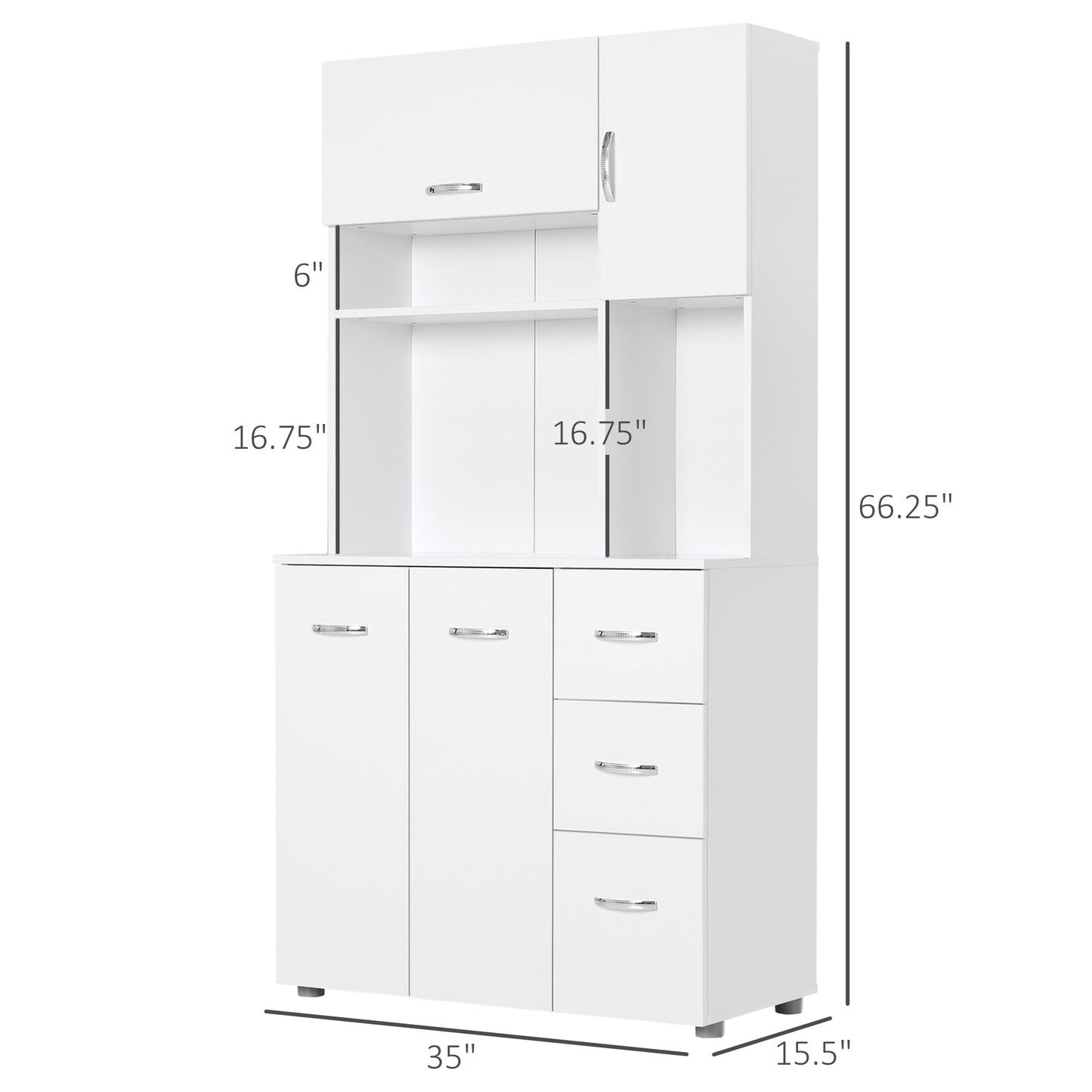 Freestanding Kitchen Pantry Cabinet Open Countertop with Doors Drawers Shelves