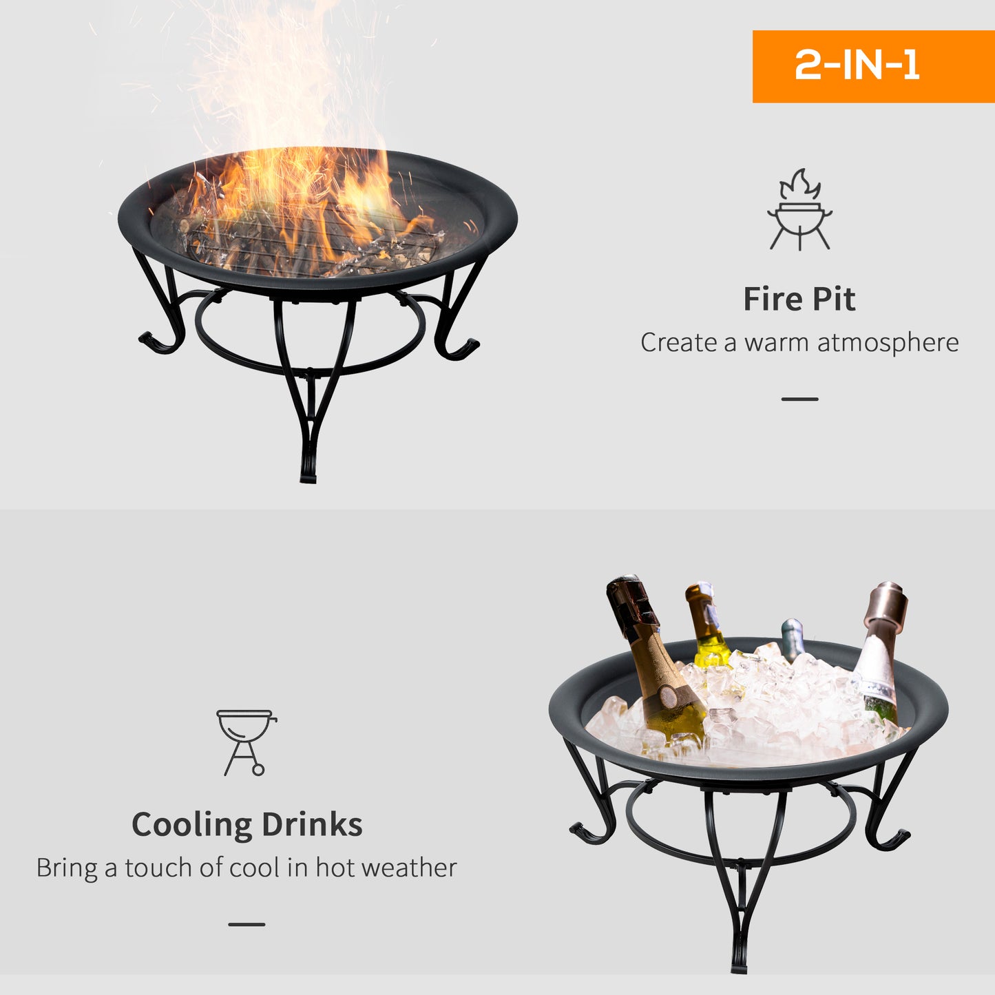 Outsunny 22" Round Fire Pit with Poker and Spark Screen Wood Burning Patio Fireplace Black