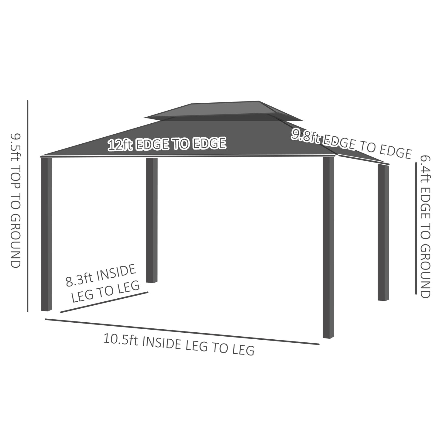 Outsunny 12' x 10' Outdoor Hardtop Gazebo with Galvanized Steel Canopy & Netting Sidewalls for Lawn, Backyard, Dark Grey