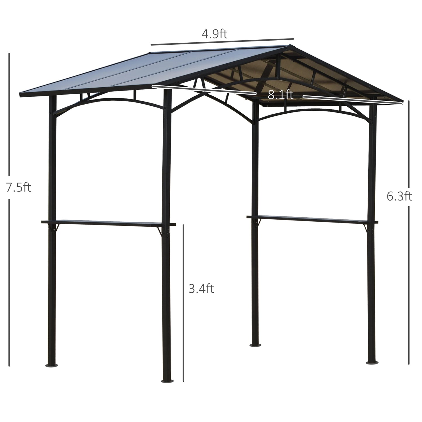 Outsunny 8' x 5' Hardtop Grill Gazebo Aluminium BBQ Canopy Gazebo Outdoor Canopy with Side Shelves