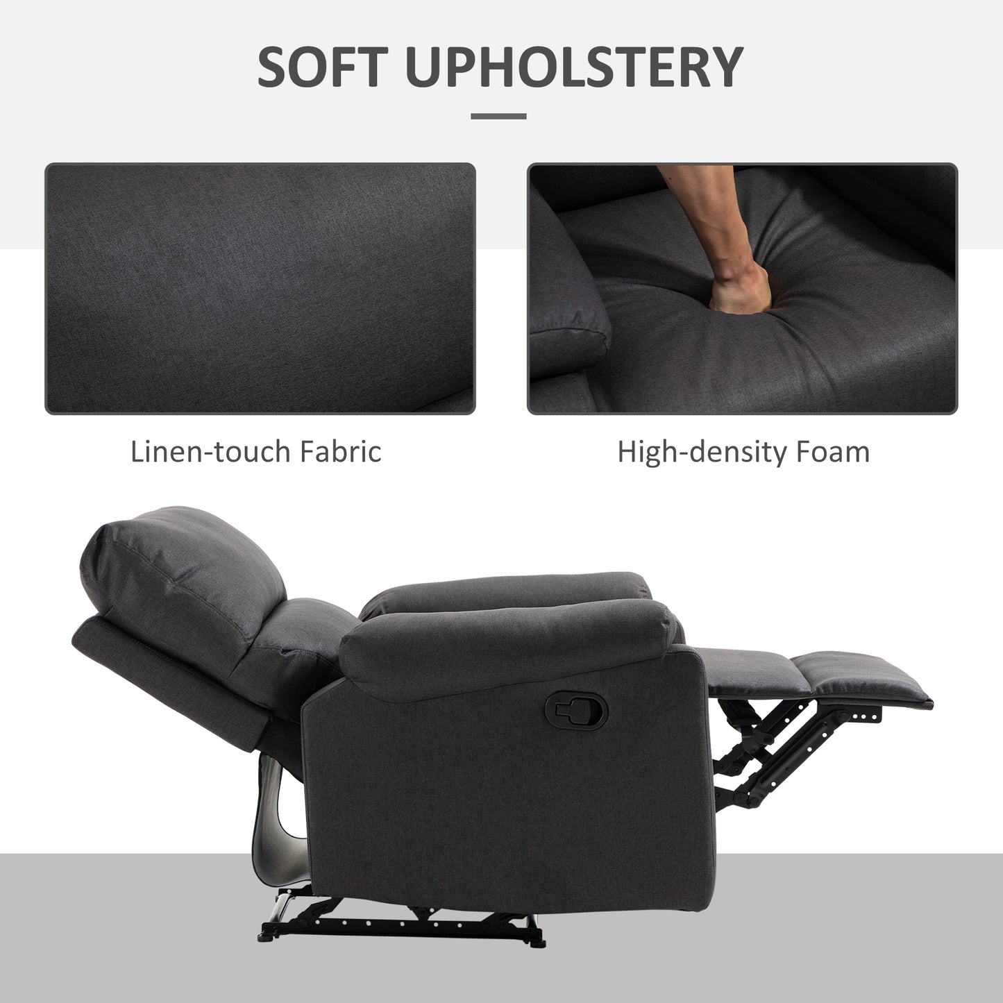 Recliner Sofa Manual Reclining Chair with Footrest Padded Seat for Living Room, Bedroom, Study, Dark Grey