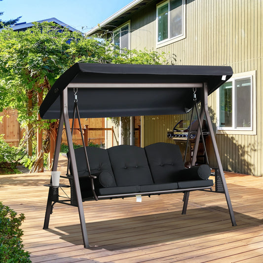 Outsunny Outdoor Patio 3-Person Steel Canopy Cushioned Seat Bench Swing with Included Sid