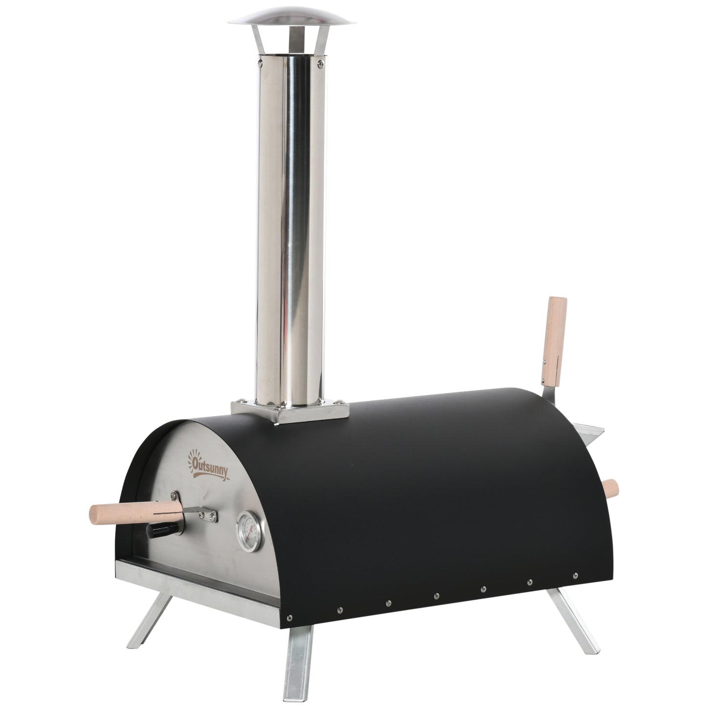 Outsunny Outdoor Portable Pizza Oven Pellet Pizza Maker Grill with Foldable Legs Thermometer Pizza Stone Anti-scald Handles Stainless Steel Body