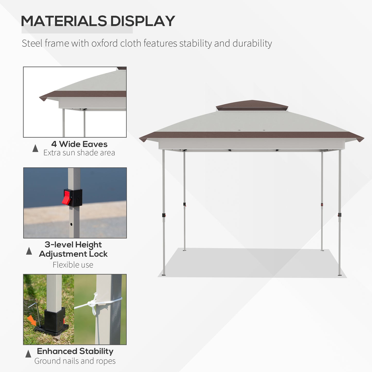 12' x 12' Pop Up Canopy Sun Shade Instant Tent Folding with Mesh Sidewalls, 3-Level Adjustable Height and Storage Bag, Beige