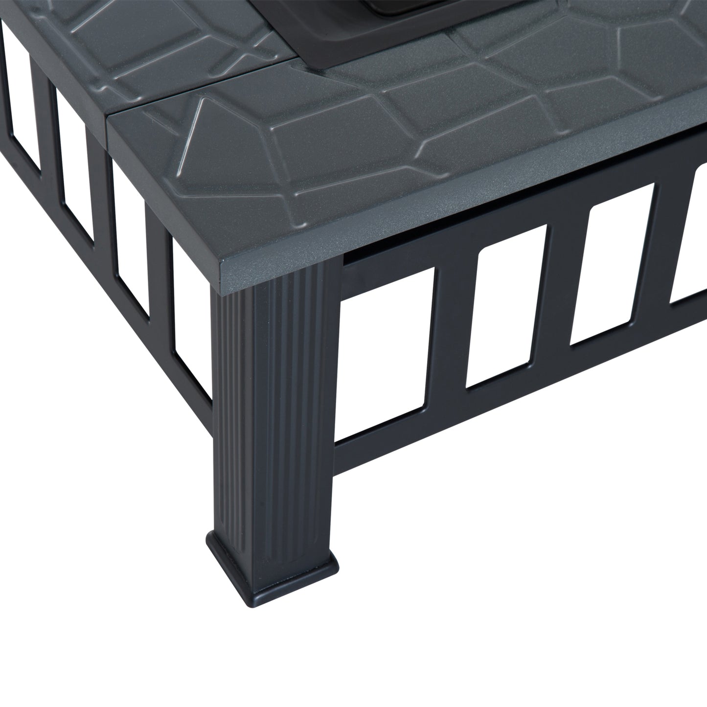 Outsunny 33" Outdoor Square Firepit Steel Stove Portable with Spark Screen Cover Log Grate Poker and Rain Cover for Outside Wood Burning and Camping Black