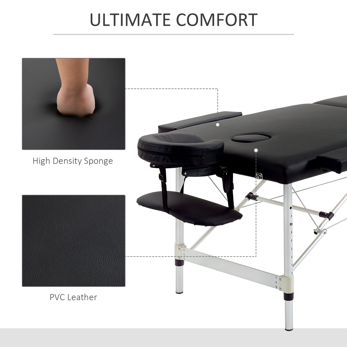 2 Section Massage Table w/ Carry Case Adjustable Spa Facial Couch Table Black