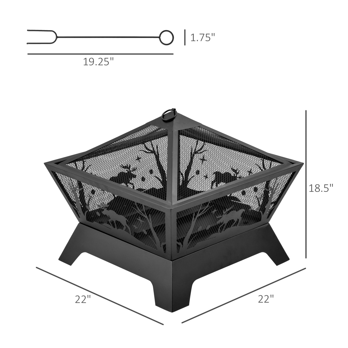 Outsunny 22'' Outdoor Fire Pit, Portable Wood Burning Firepit with Spark Screen, Poker for Patio, BBQ, Camping, Black