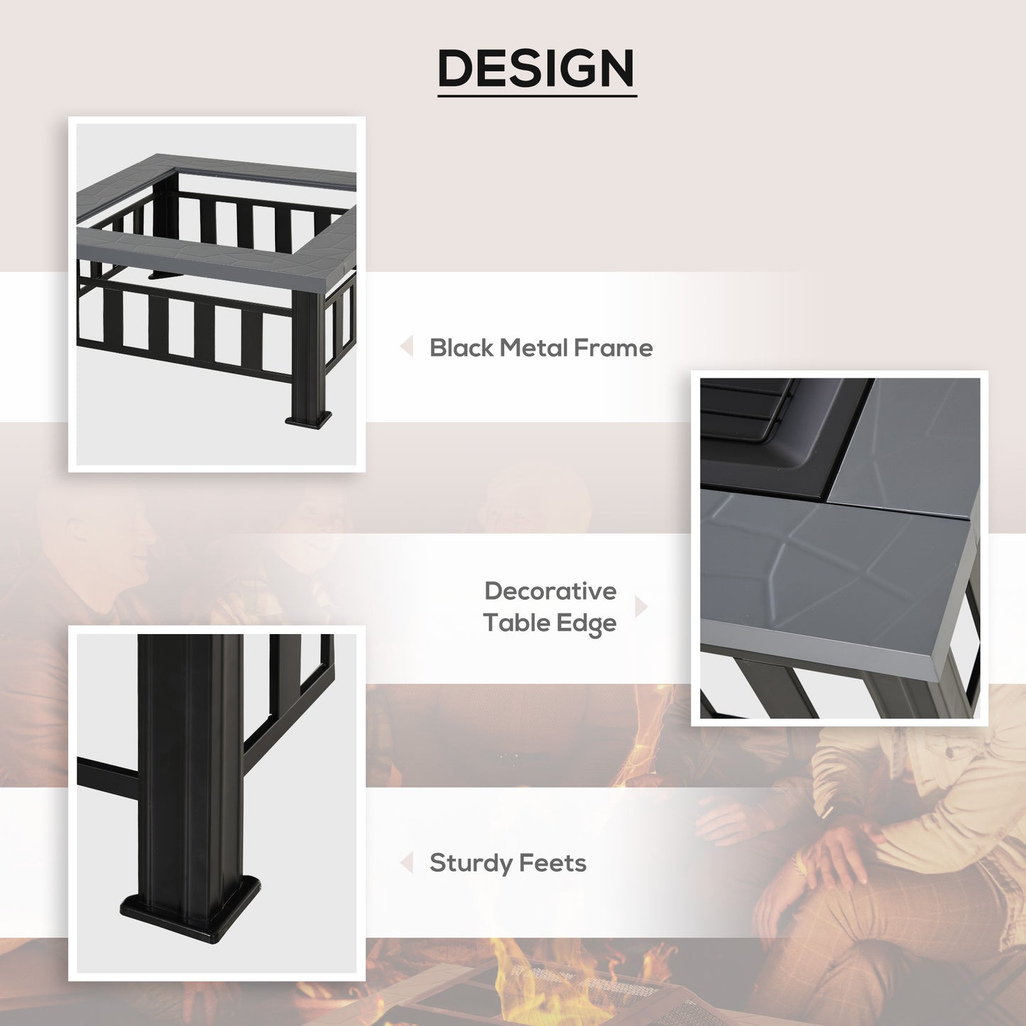 Outsunny 33" Outdoor Square Firepit Steel Stove Portable with Spark Screen Cover Log Grate Poker and Rain Cover for Outside Wood Burning and Camping Black