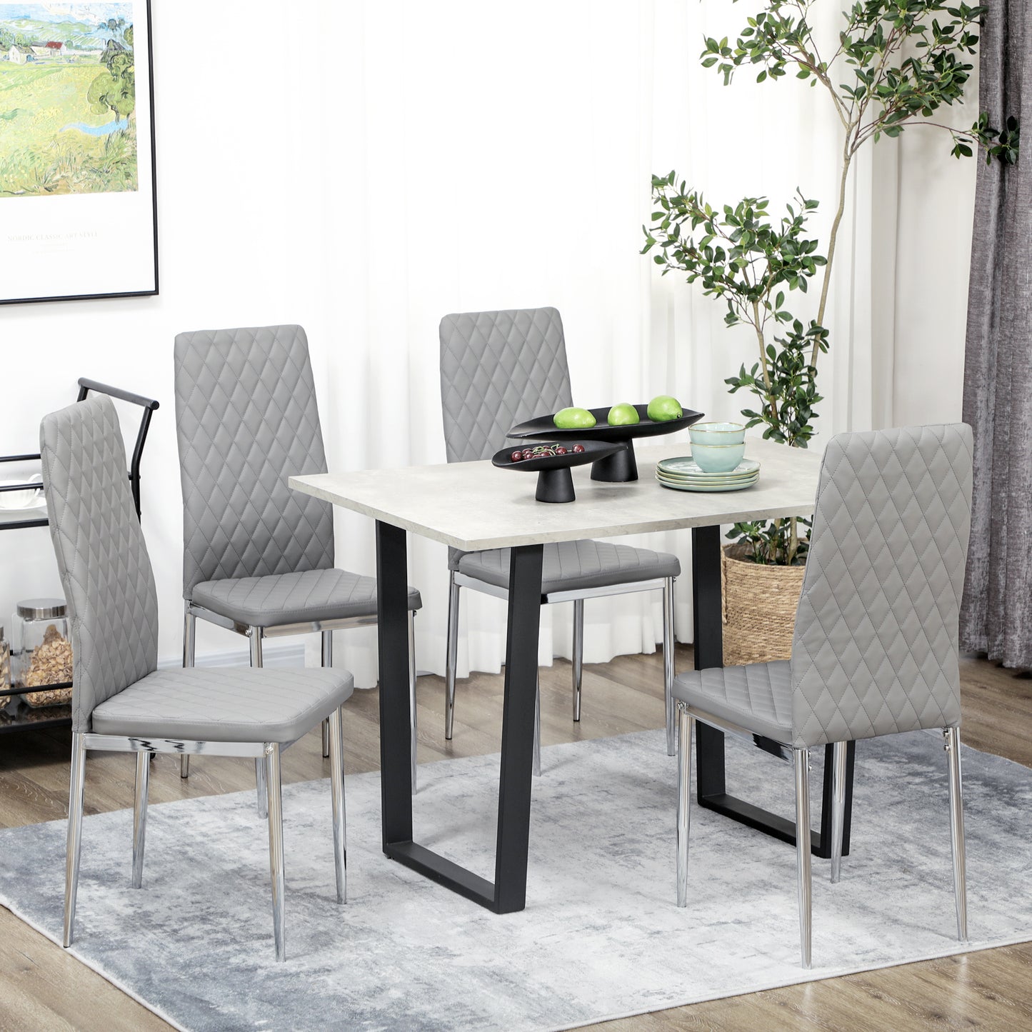 Dining Chairs Set of 4, Modern Kitchen Chairs with Faux Leather Upholstery and Steel Legs for Living Room, Dining Room, Bedroom, Gray