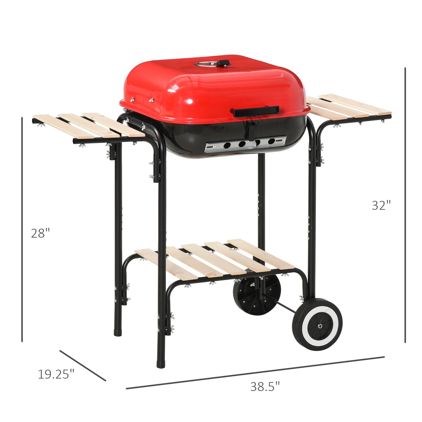 Outsunny Charcoal BBQ Trolley Barbecue Grill Patio Heat Resistant Rolling