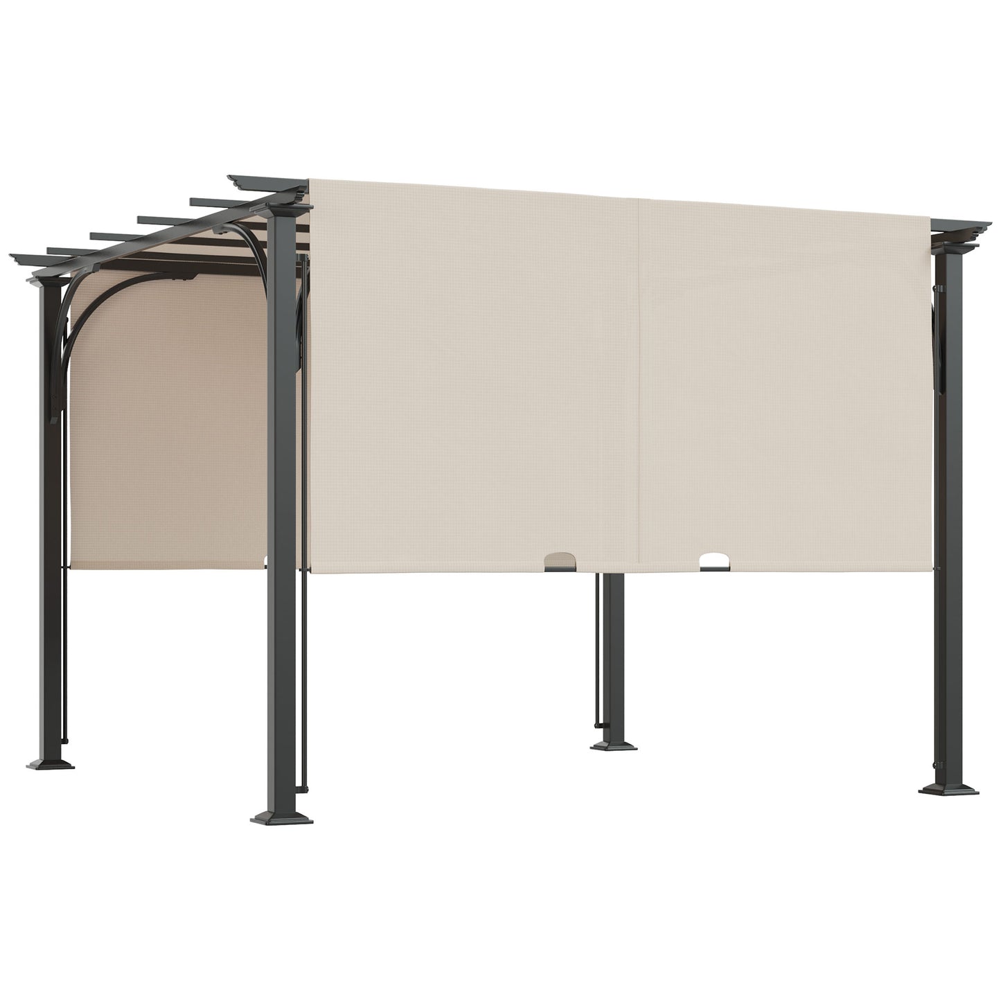 10' x 10' Outdoor Pergola Patio Gazebo Retractable Canopy Sun Shelter with Steel Frame, Beige