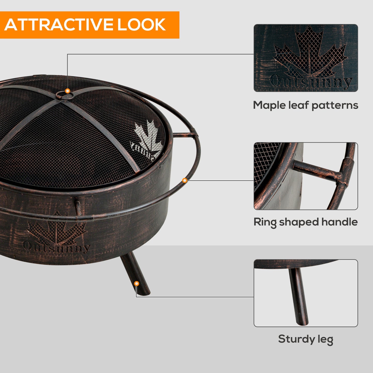 Outdoor Fire Pit with Screen Cover, Wood Burning Firebowl with Poker for Patio, Backyard, Black