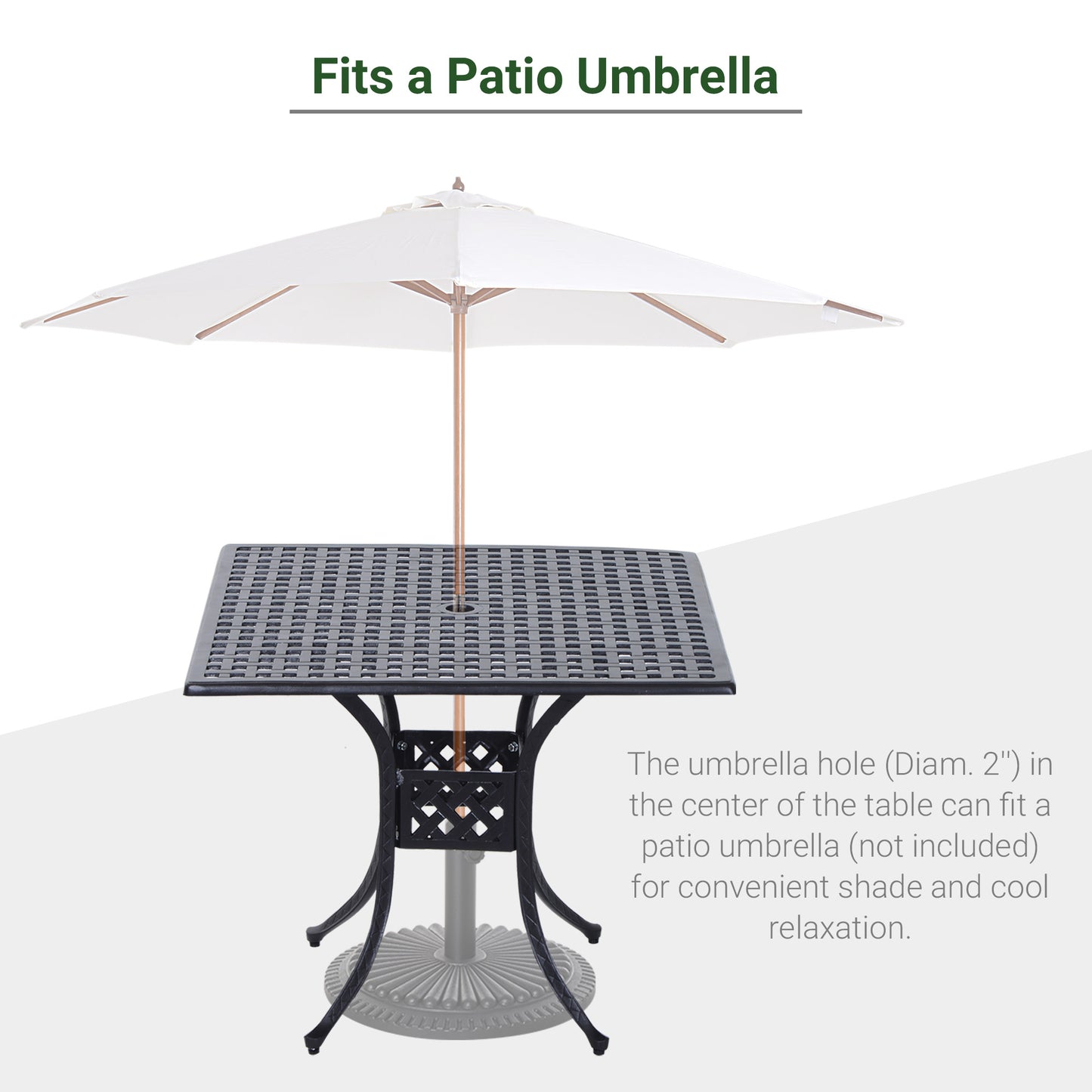 Outsunny 36" x 36" Square Metal Outdoor Patio Bistro Table with Umbrella Hole, Black