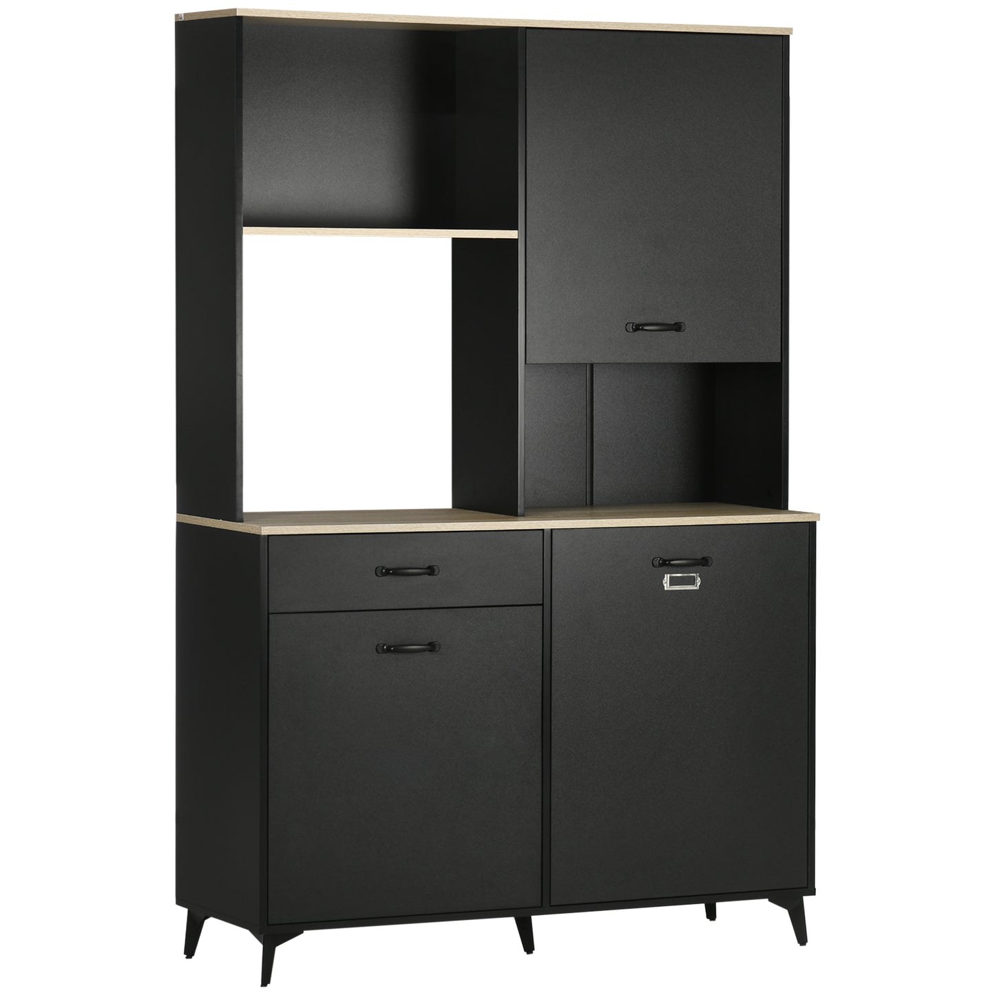 71" Freestanding Kitchen Cupboard, Modern Storage Cabinet, Microwave Cabinet with Doors and Adjustable Shelf, Black