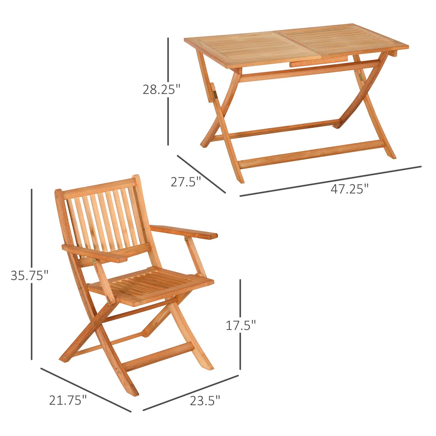 Outsunny 5 Piece Wood Patio Dining Set for 4, Dining Table and Chairs Set, Folding Outdoor Patio Furniture for Patio, Backyard and Garden, Teak