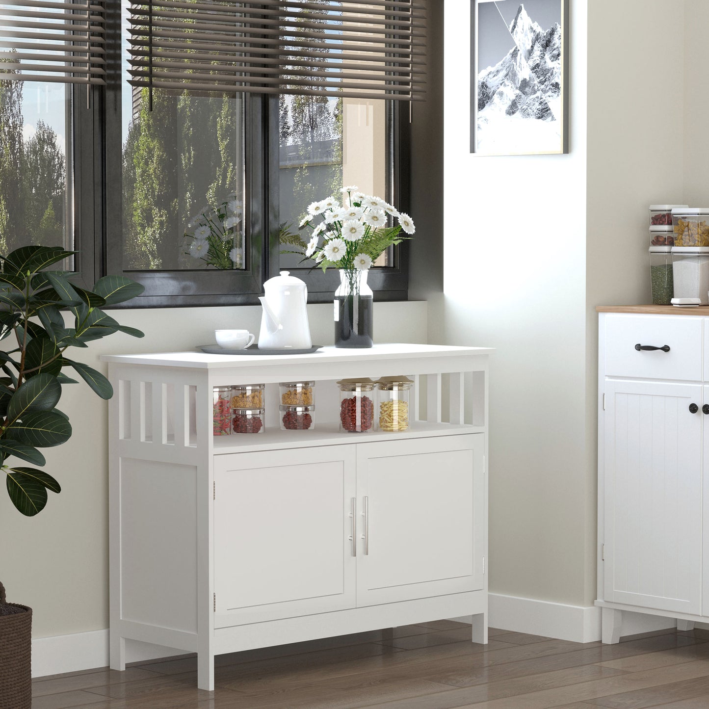 Wooden Console Table with Open Shelf and 2 layers Cabinet Kitchen Furniture