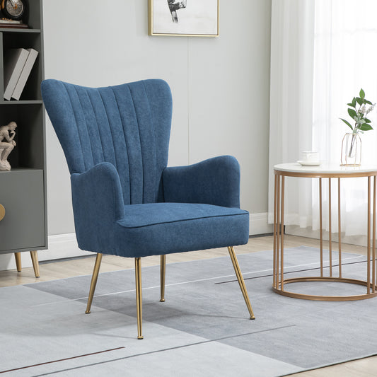 Velvet Accent Chairs, Modern Living Room Chair, Tall Back Leisures Chair with Steel Legs for Bedroom, Dinning Room, Waiting Room, Blue