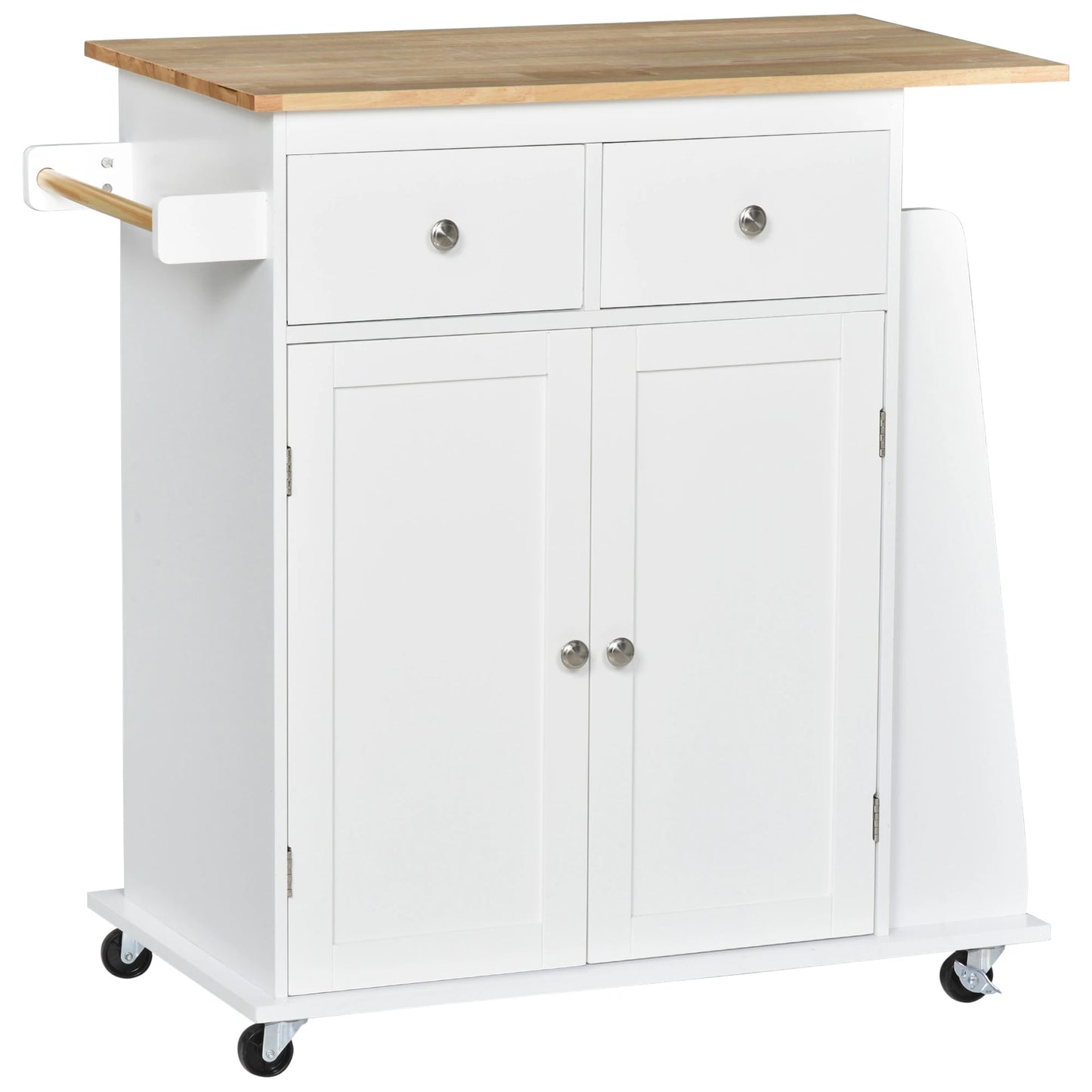 Rolling Kitchen Island Trolley Storage Cart with Rubber Wood Top, 3-Tier Spice Rack, Towel Rack Home Kitchen Carts