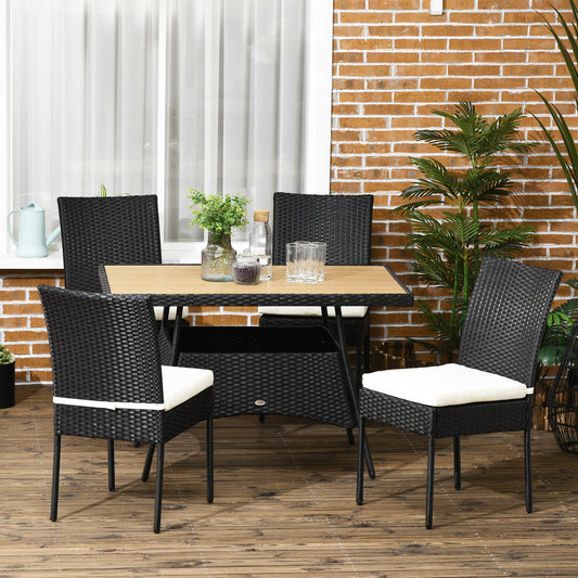 Outsunny 5 Pieces Rattan Patio Dining Set, Wicker Dining Table and 4 Chairs with WPC Tabletop and Cushioned Seats， Cream