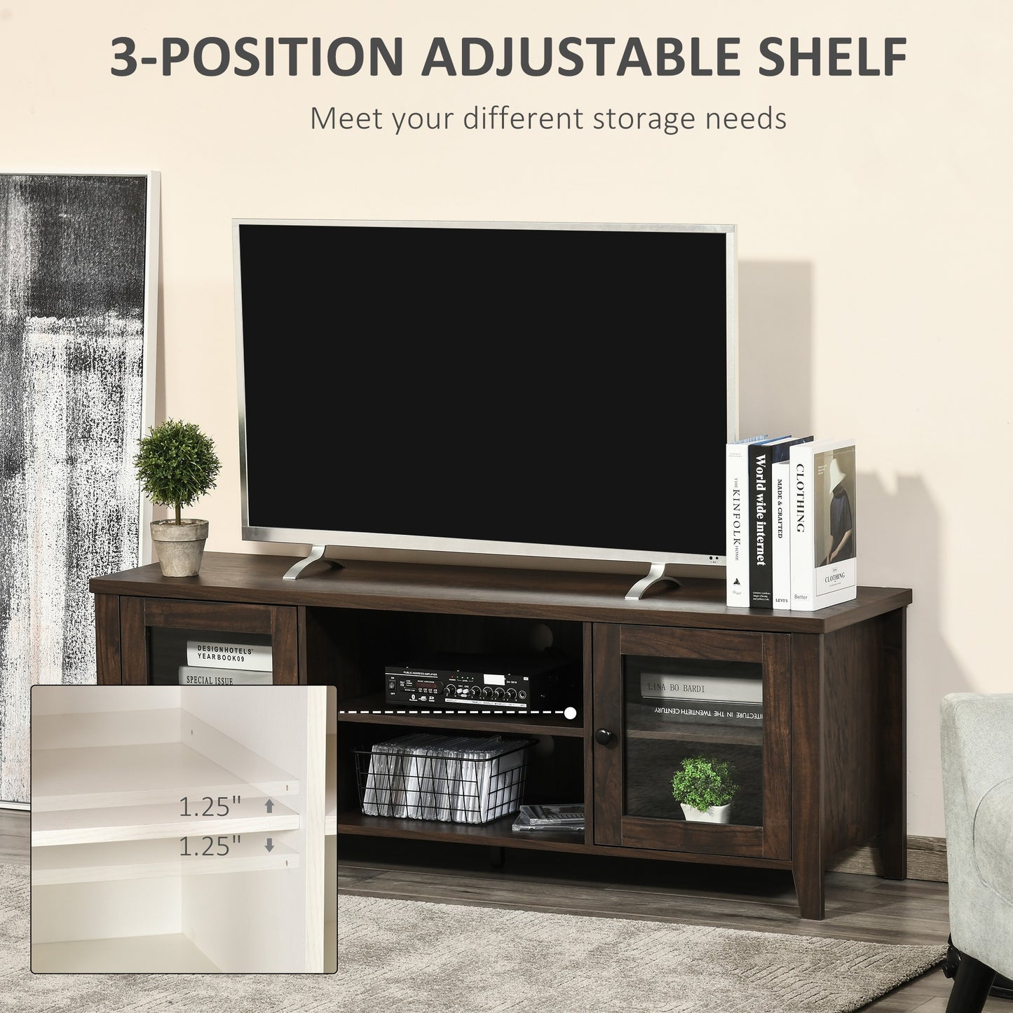 Modern TV Stand for TVs up to 60 inches, Wood TV Console Table with Storage Doors, Entertainment Center for Living Room, Bedroom, Office, Coffee