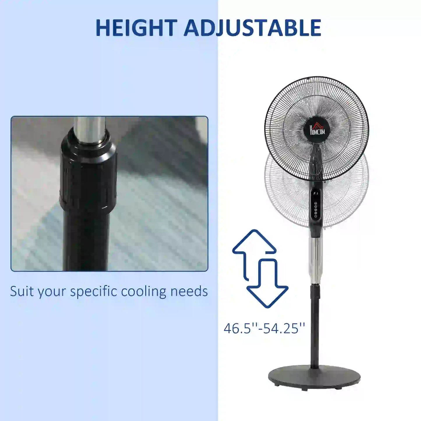 Standing Floor Fan with Remote Control, Stand Up Cooling Fan, Tall Pedestal Electric Fan for Bedroom, Black