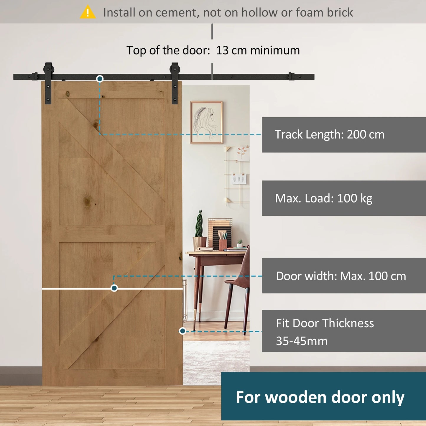 6.6FT CARBON STEEL Sliding Wood Barn Door Hardware Track Set Door System Carbon Steel J Shape Roller