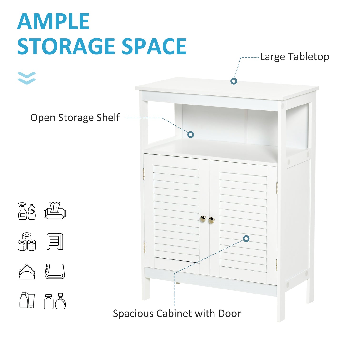 Freestanding Bathroom Storage Cabinet Organizer Cupboard with Double Shutter Doors Wooden Furniture White