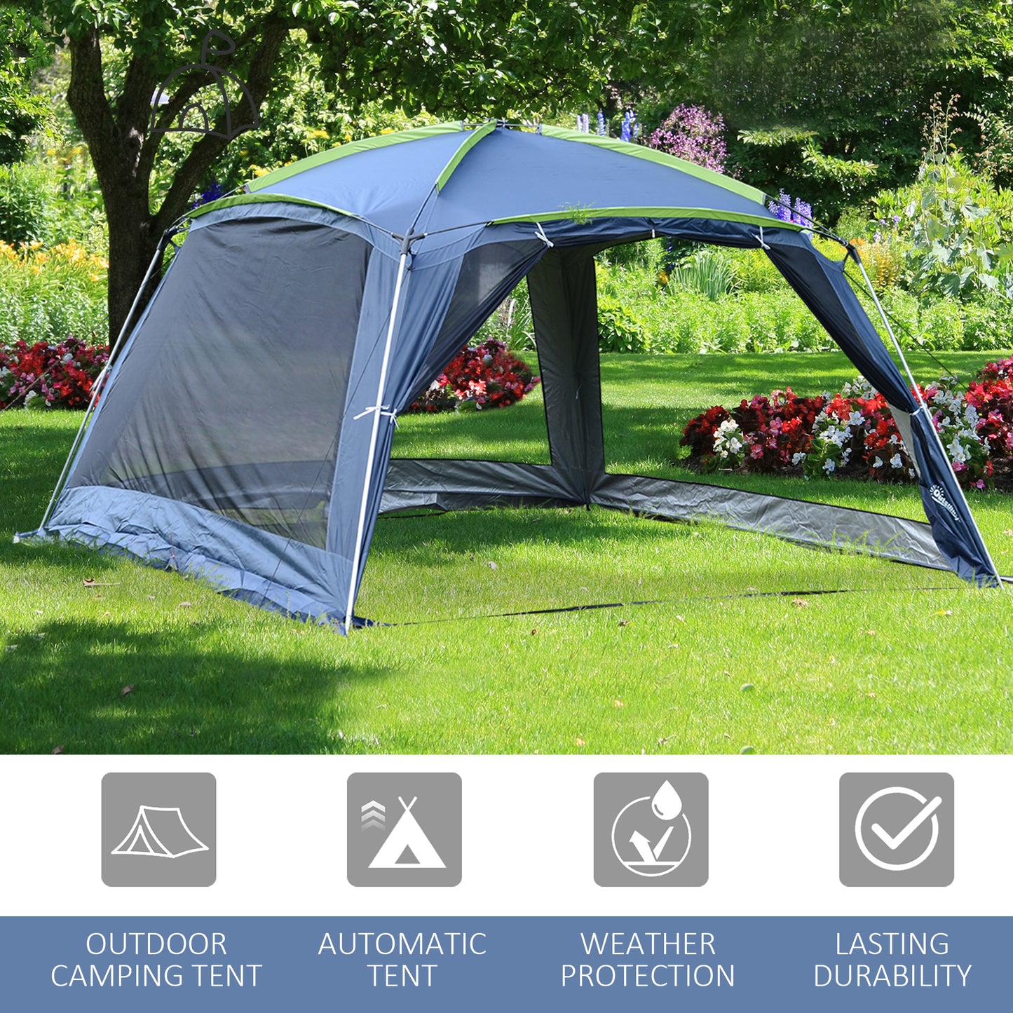 Outsunny 12’x12’x7’ 5-8 Persons Portable Outdoor Camping Tent Waterproof Shelter