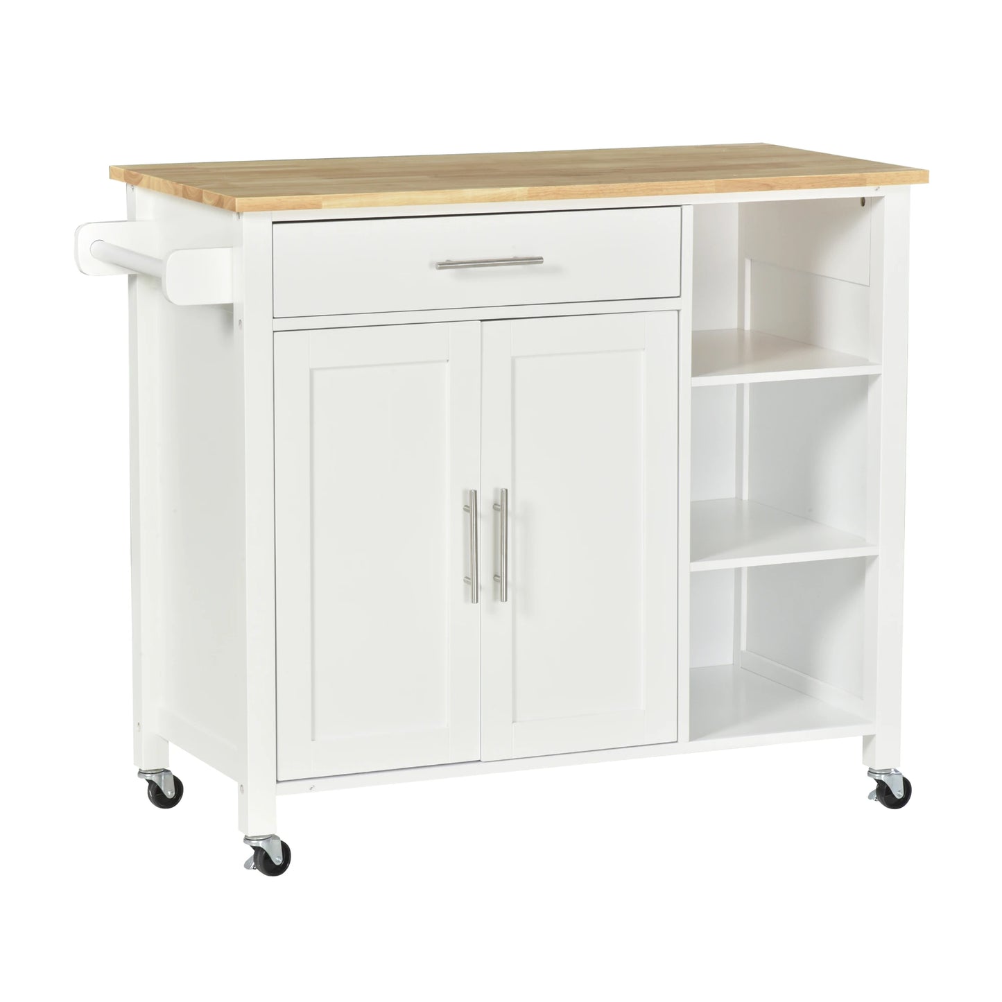 Wooden Rolling Kitchen Storage Island on 360° Swivel Wheels Dining Cart with Drawer for Kitchen, White