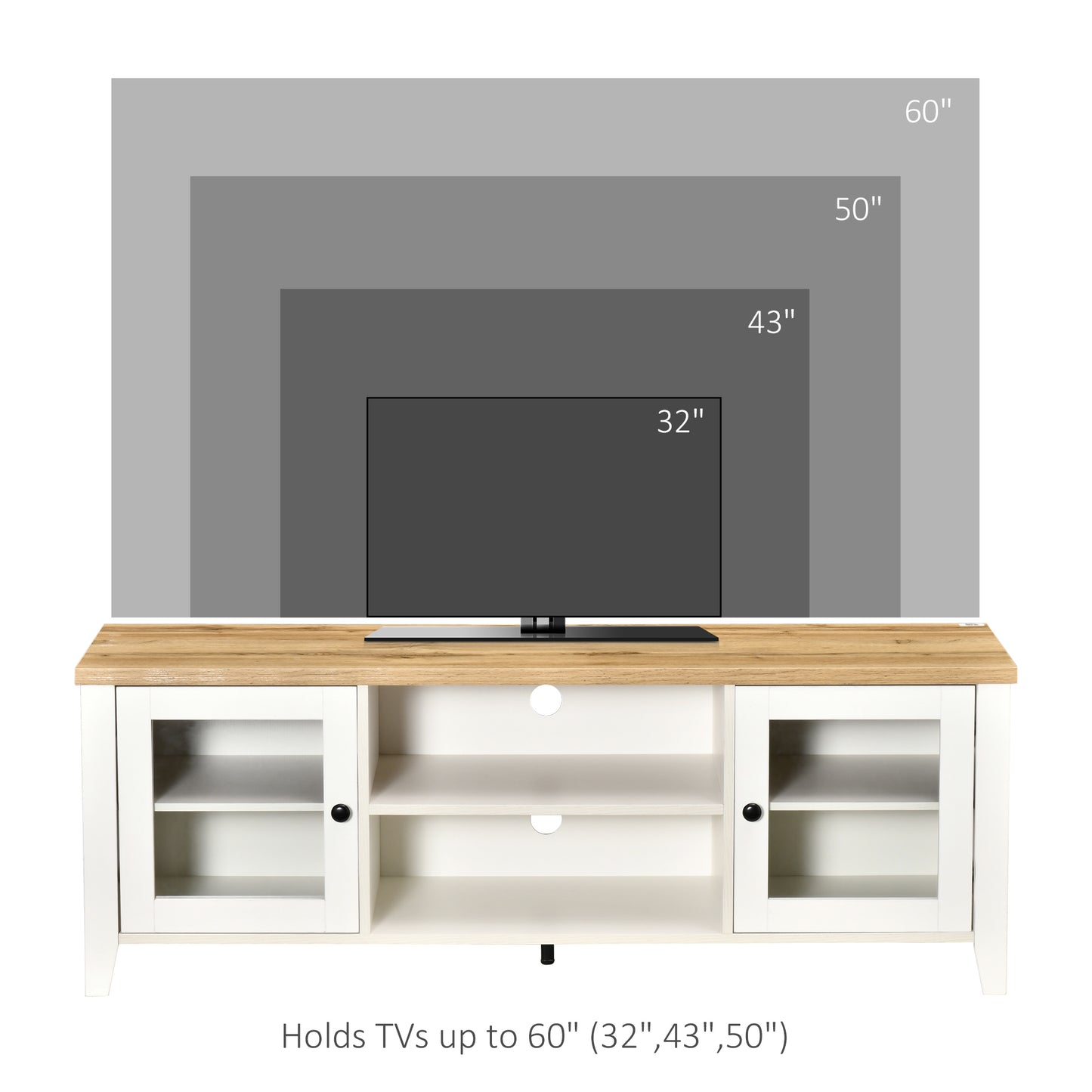 Modern TV Stand for TVs up to 60 inches, Wood TV Console Table with Storage Doors, Entertainment Center for Living Room, Bedroom, Office, White and Oak