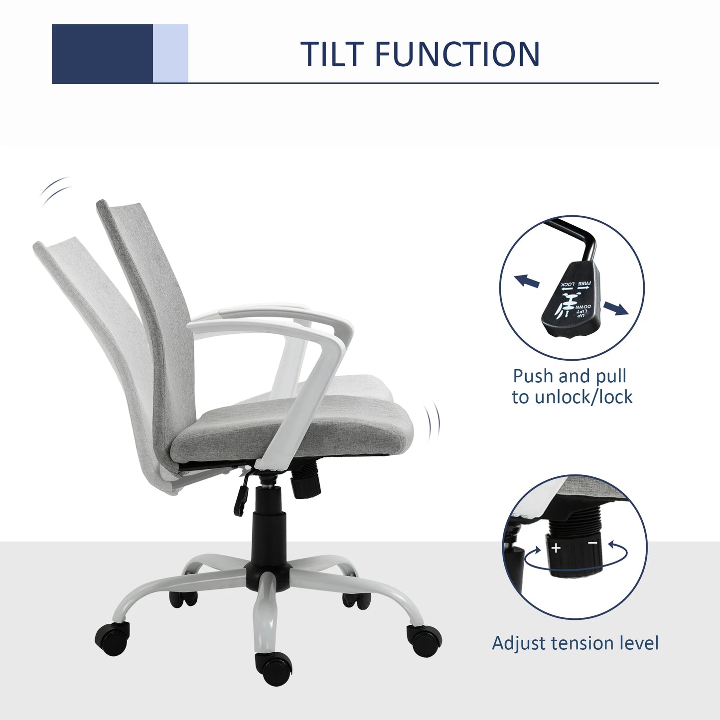 Office Chair Linen Swivel Computer Desk Office Chair  Study Task Chair with Wheels, Arm, Light Grey