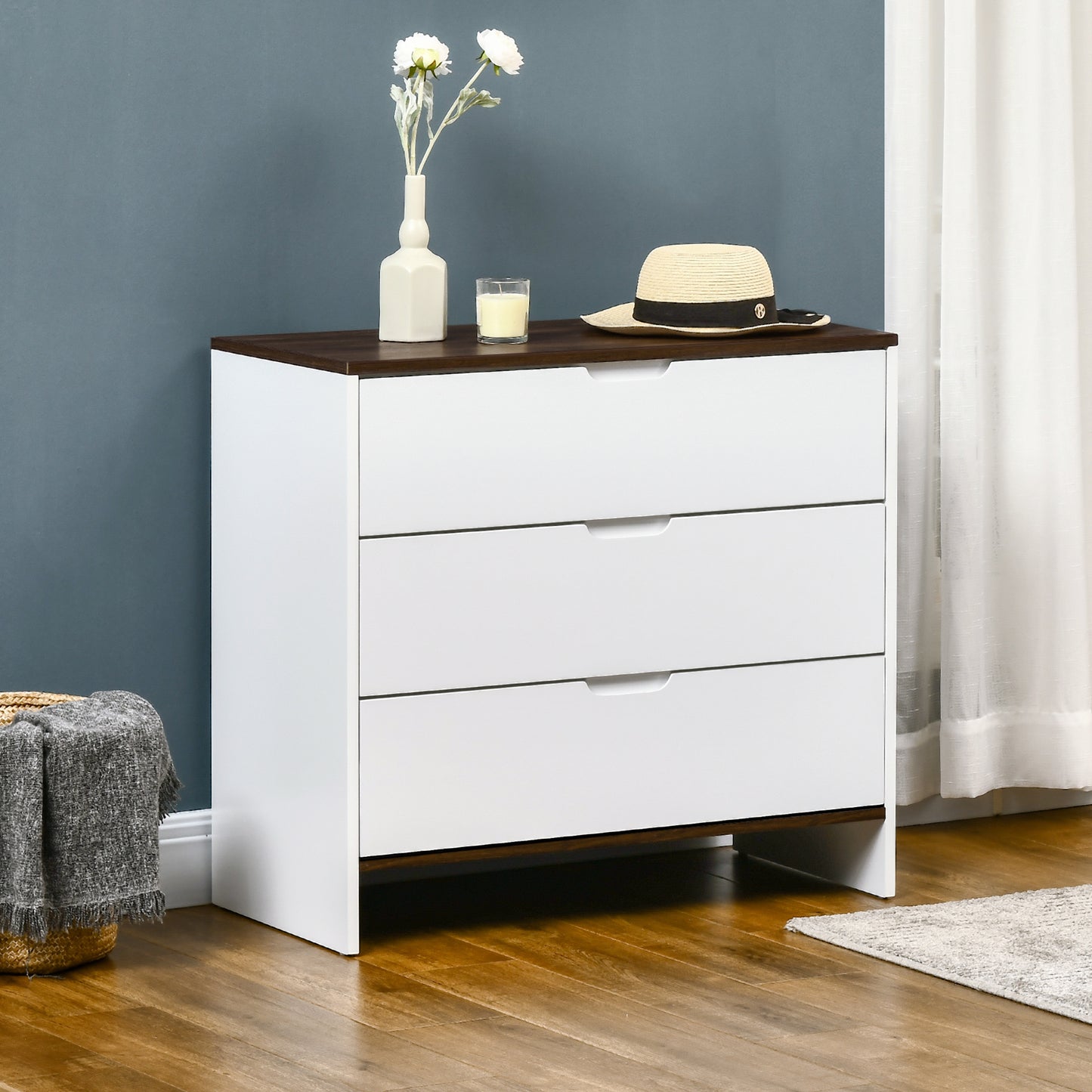 Chest of Drawers, 3 Drawer Dresser with Cut-out Handles, Drawers Unit with Storage for Bedroom, Living Room, White