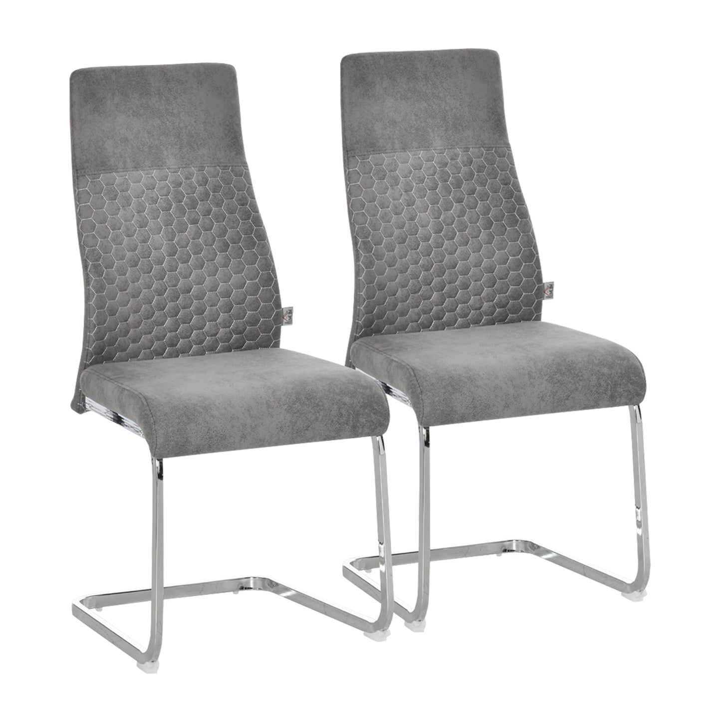 Set of 2 Dining Chairs Velvet-Touch Fabric High Back Accent Chair for Dining Room, Living Room with Bent Metal Base, in Grey