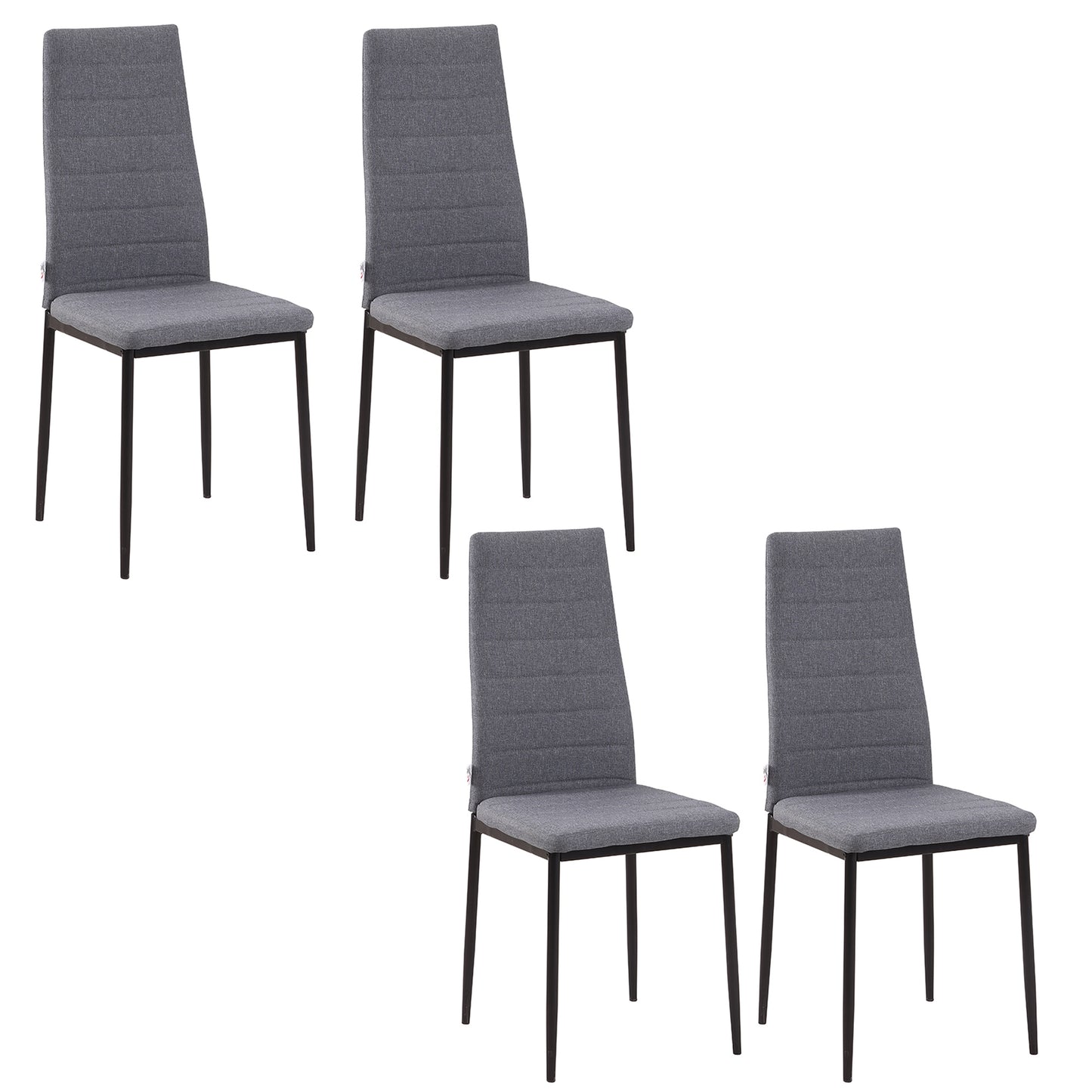 Modern Dining Chairs, Set of 4, High Back Linen Upholstered Accent Chairs with Metal Legs for Living Room, Kitchen, Study, Gray