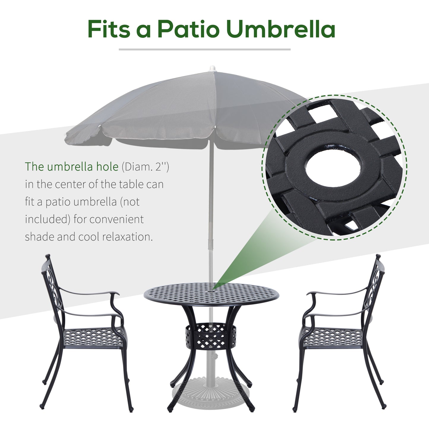 Outsunny Cast Aluminum Patio Outdoor Bistro Round Dining Table with Umbrella Hole, 33-Inch Diameter Outdoor Garden Furniture, Black