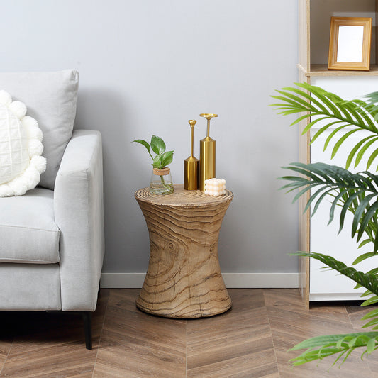 Side Table with Round Table, Hourglass Shape End Table with Wood Grain Finish, for Indoor and Outdoor Use, Natural