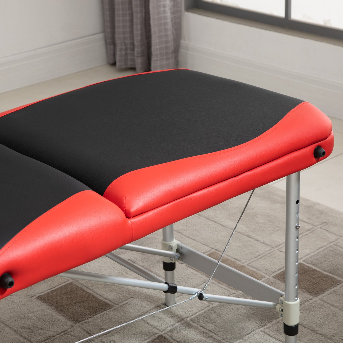 73" 3 Section Foldable Massage Table Professional Salon Spa Facial Couch Bed (Black/Red)