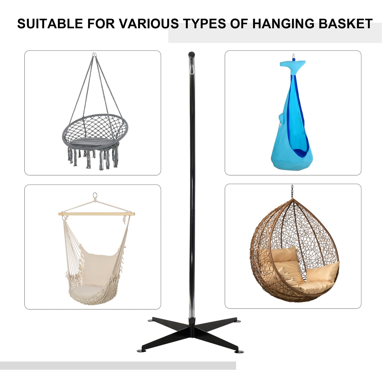 Hanging Hammock Stand Hammock Chair Stand C Stand Steel Heavy Duty Stand for Hanging Hammock Air Porch Swing Chair Indoor Outdoor (Only Construction)