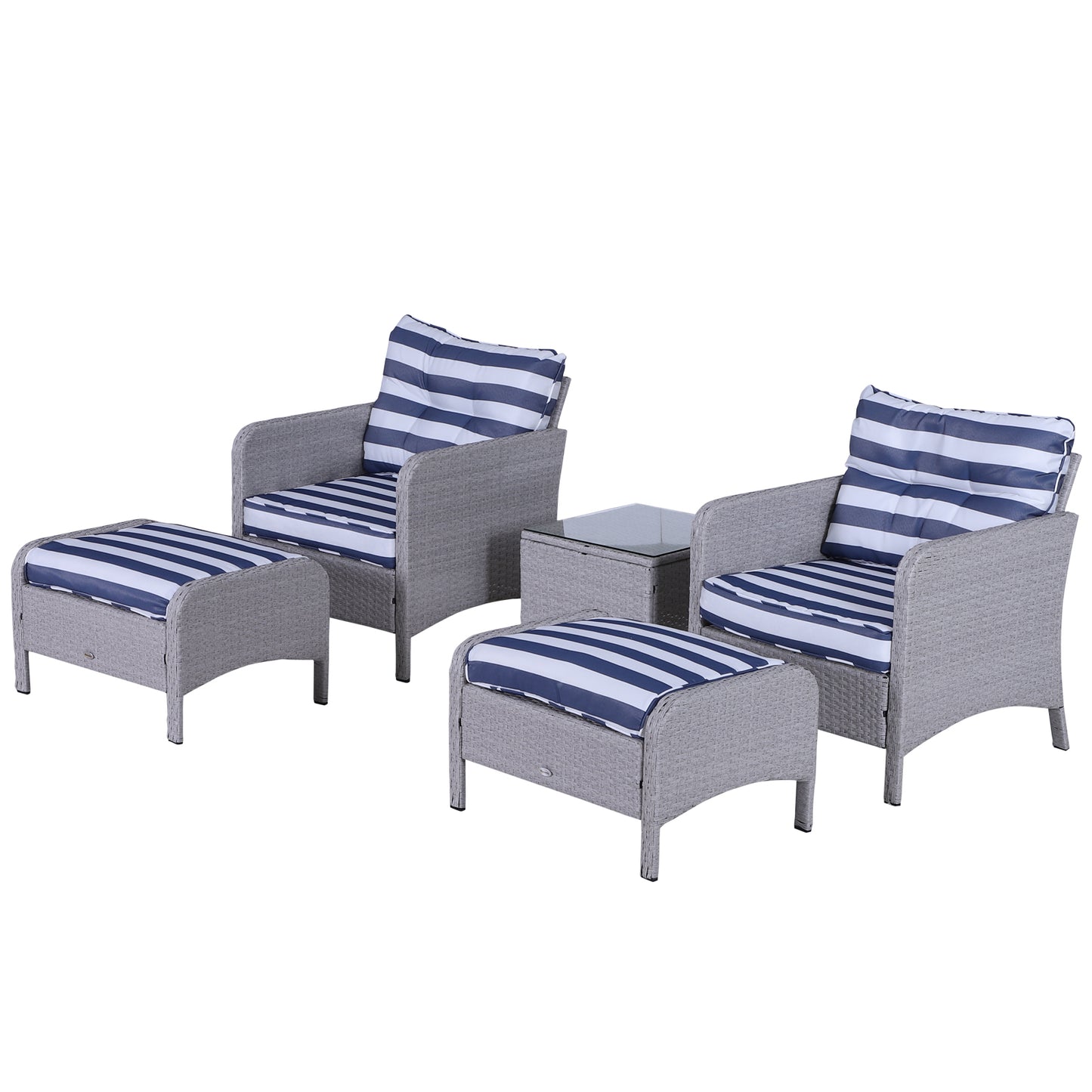 Outsunny 5pc Outdoor Patio Furniture Set Rattan Wicker Conversation Sofa w/ Ottoman