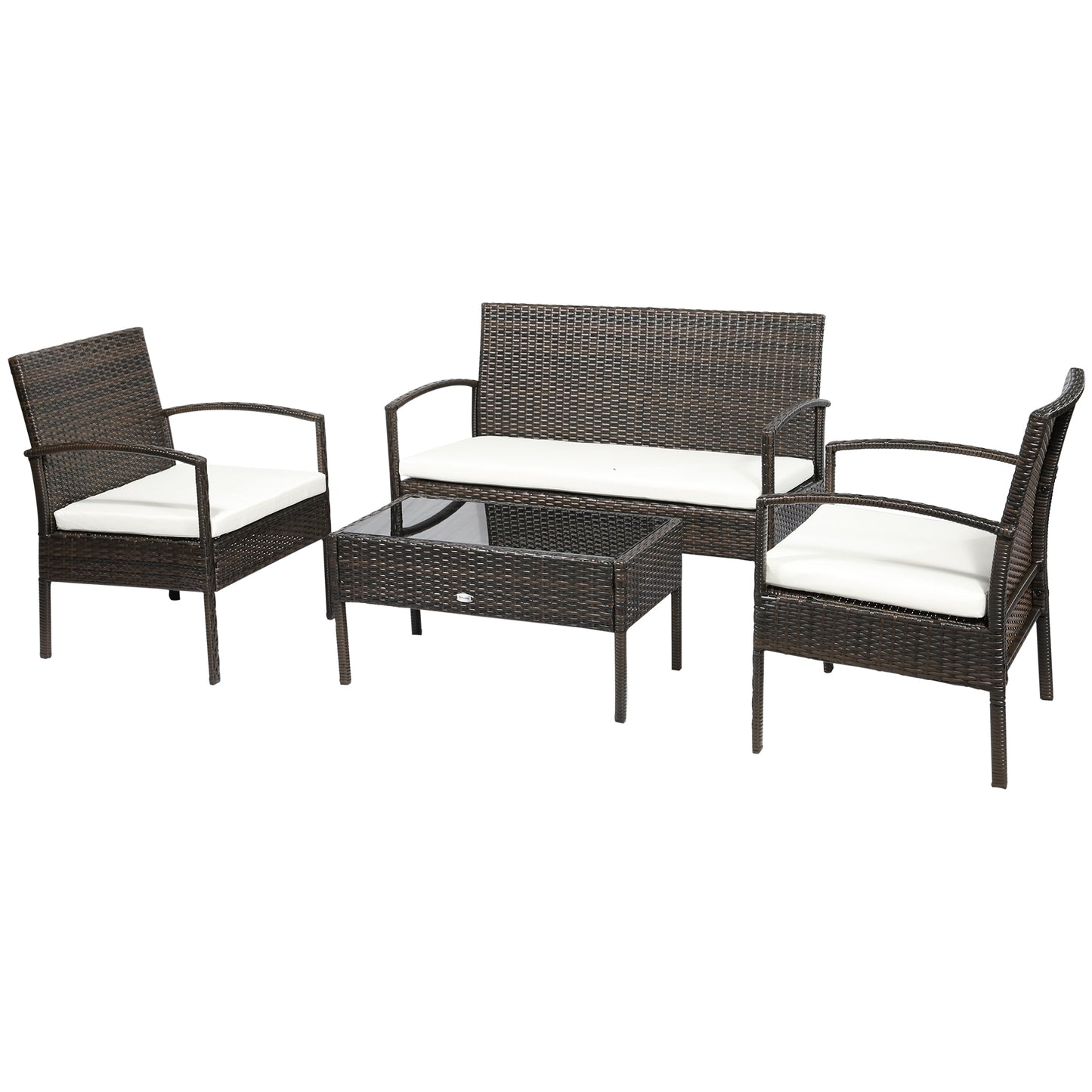 Outsunny 4Pcs Outdoor Rattan Wicker Patio Conversation Set All Weather Cushioned Seat Deck