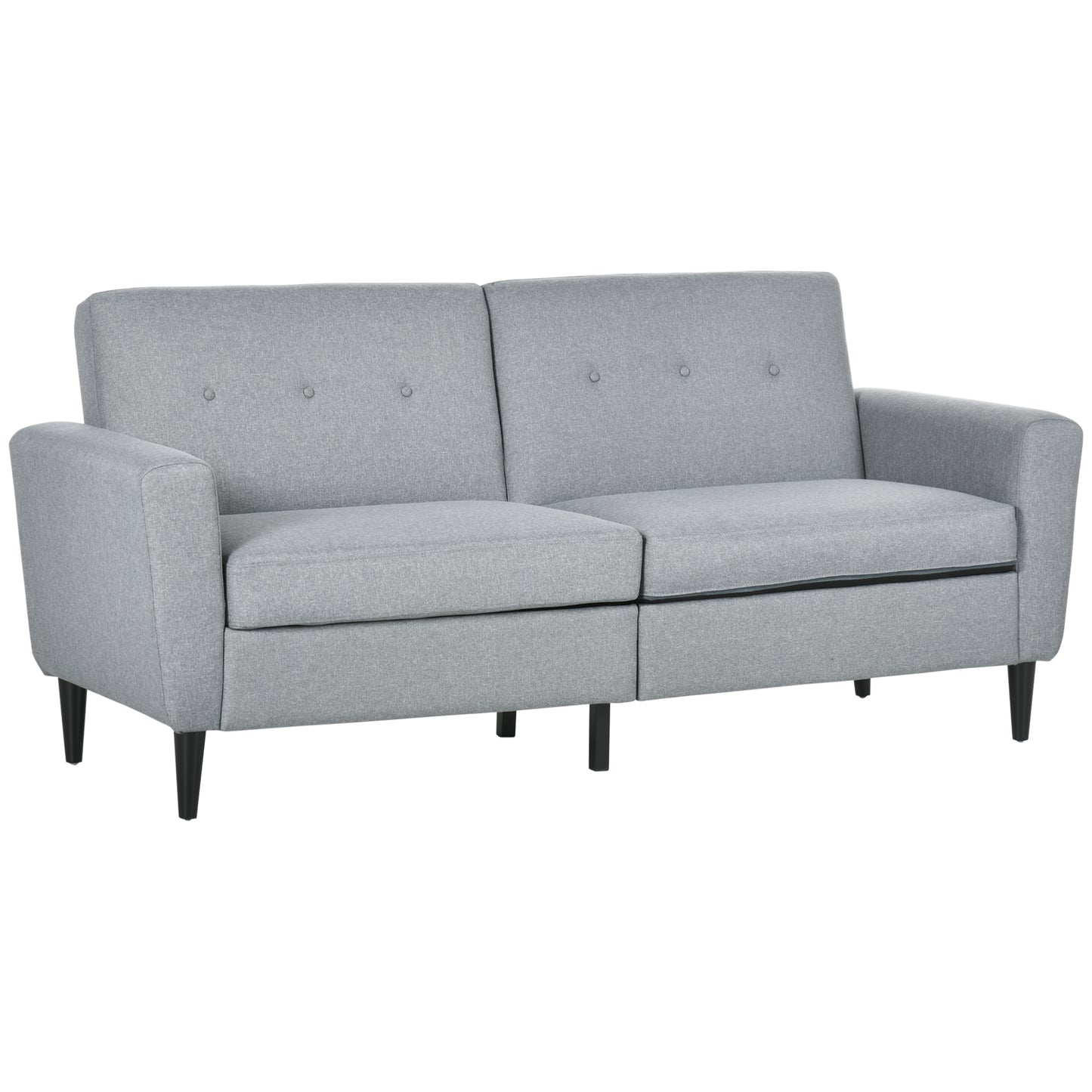 3 Seater Sofa, Upholstered Small Couch for Bedroom, Modern Futon Sofa Settee with Padded Cushion, Button Tufting and Wood Legs for Living Room, Gray