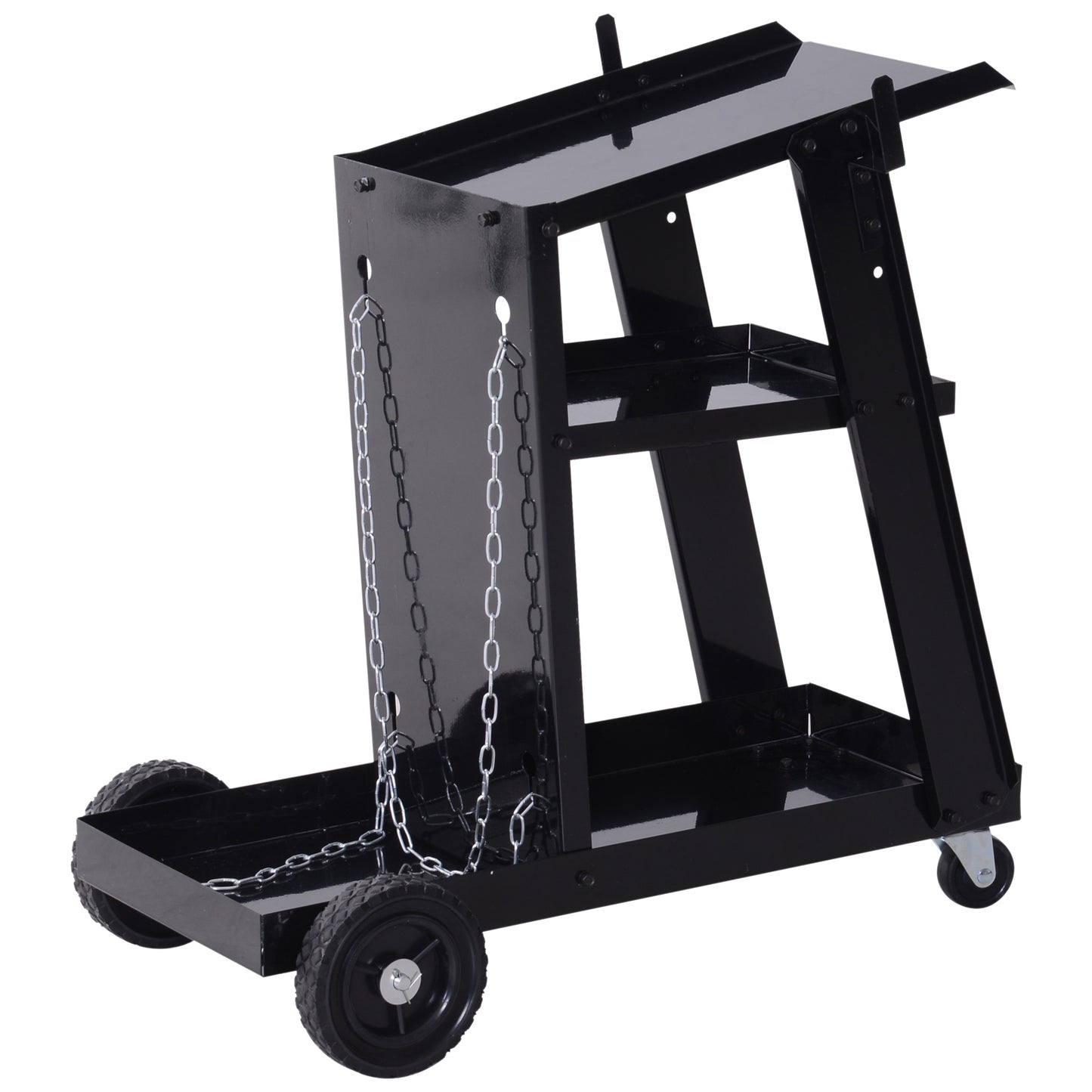 3 Tier Welding Cart Welder Trolley Garage Welding/Plasma Cutter Cart for Tanks Gas Bottles w/ Safety Chain Black