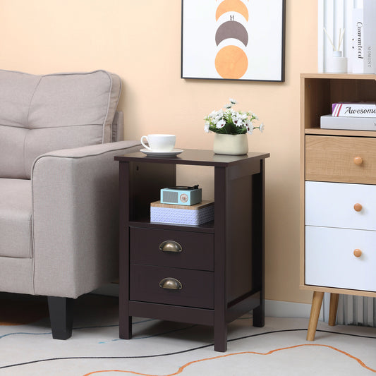 Modern End Table with 2 Drawers and Storage Shelf, Accent Sofa Side Table for Living Room, Coffee
