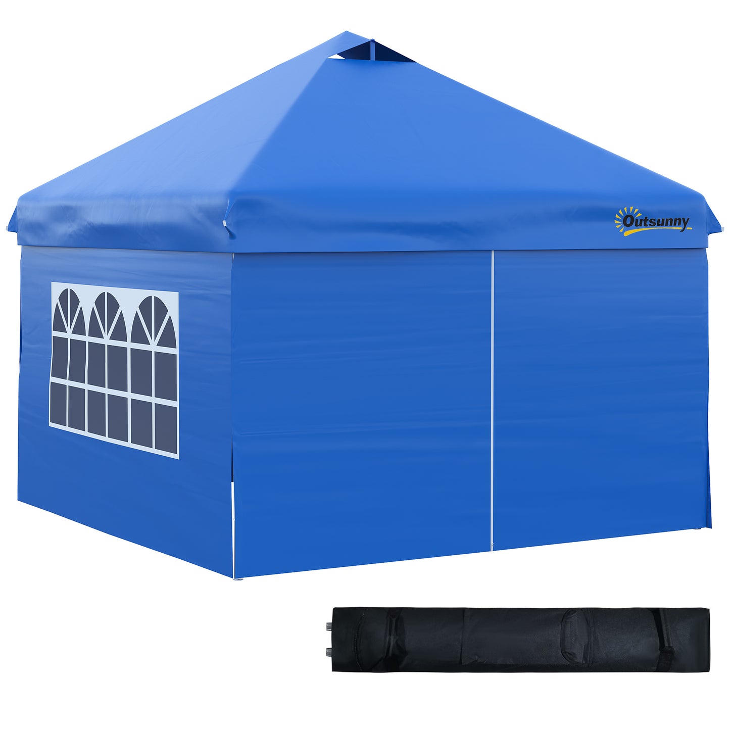 10' x 10' Pop Up Canopy Tent, Instant Shelter Tent with Sidewalls, Windows, Roller Bag and Sand Bags for Garden, Patio, Blue