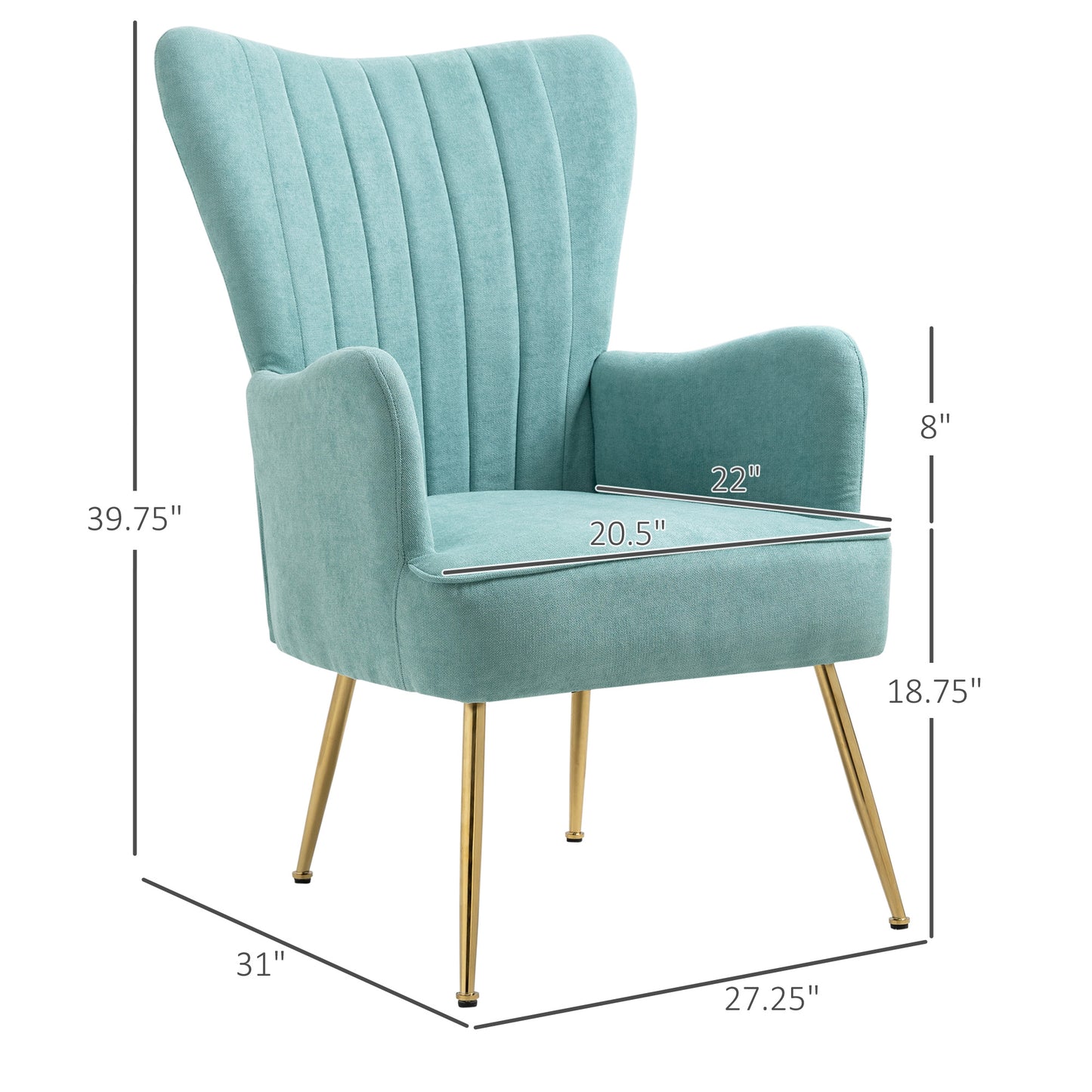 Velvet Accent Chairs, Modern Living Room Chair, Tall Back Leisures Chair with Steel Legs for Bedroom, Dinning Room, Waiting Room, Light Green