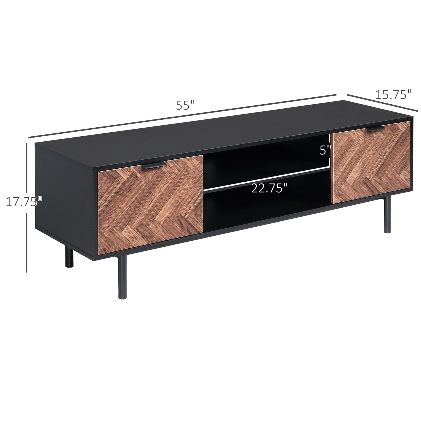 Modern TV Stand with Storage for TVs up to 50", Media Console with 2 Cupboards and Open Shelves, TV Unit for Bedroom, Living Room, Black