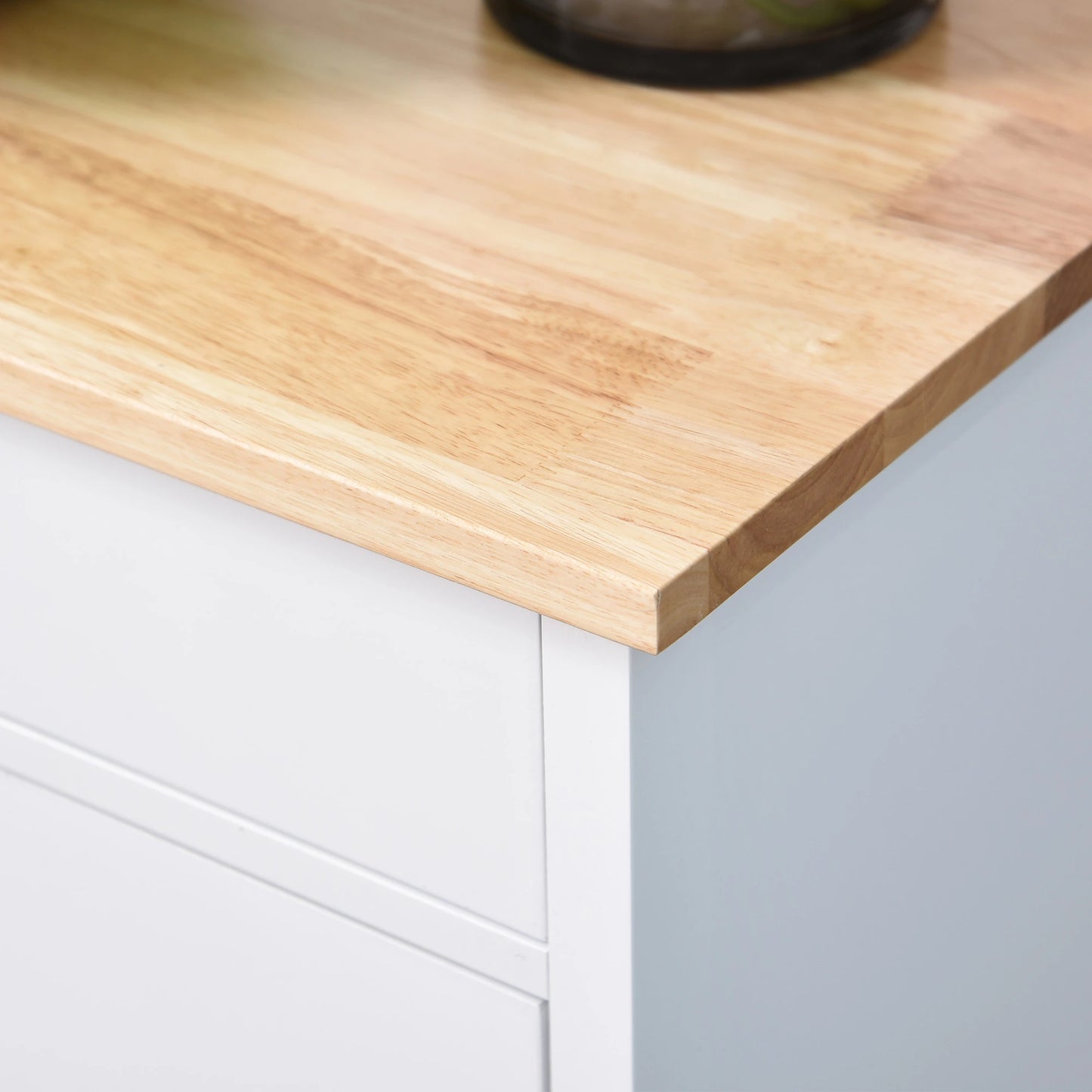 Kitchen Storage Trolley Cart Unit with Wood Top 3 Shelves Cupboard Drawer Rail 4 Wheels Handles Moving Shelf Handy Space saver, White